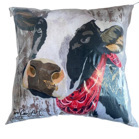 Cow Print Throw Indoor Outdoor Pillow 16" x 16" By Two Can Art Cushion NEW - Picture 1 of 5